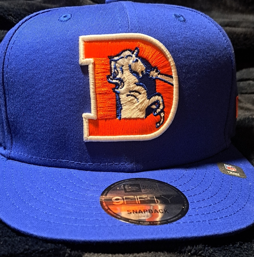 Blue Snapback Cap with Orange and White Logo